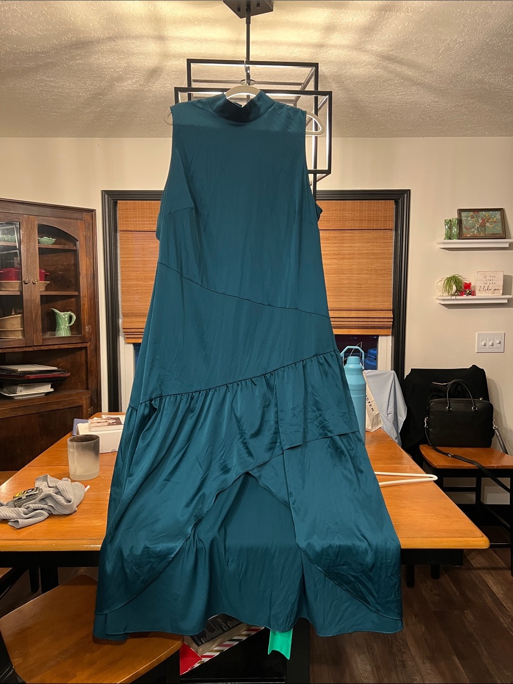 Kendall & Kylie Teal Sleeveless High-Neck Asymmetrical Midi Dress